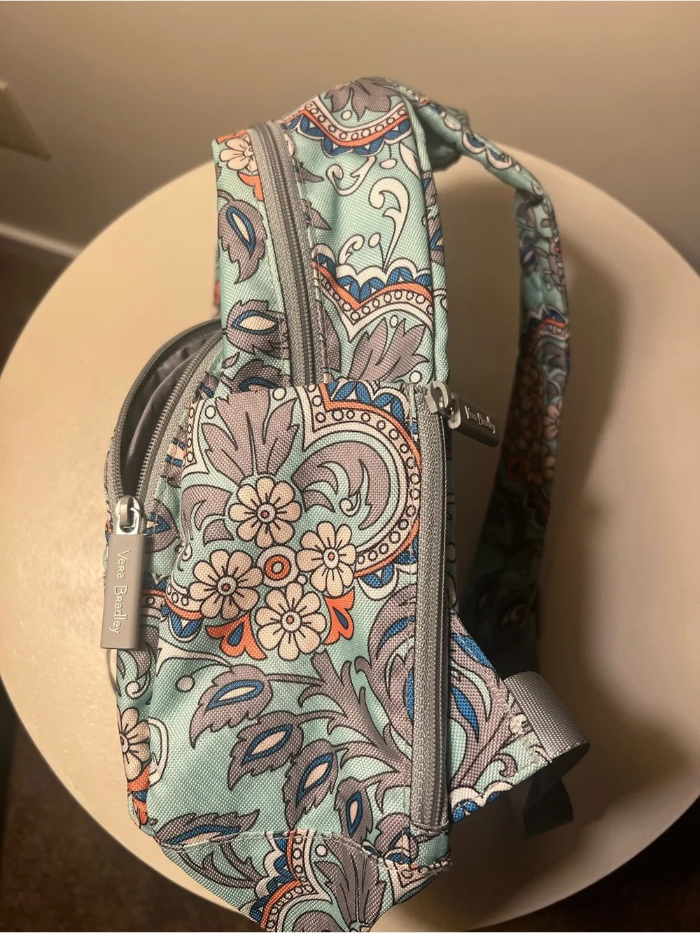 Vera Bradley Aqua Paisley Floral Backpack with Gray Accents